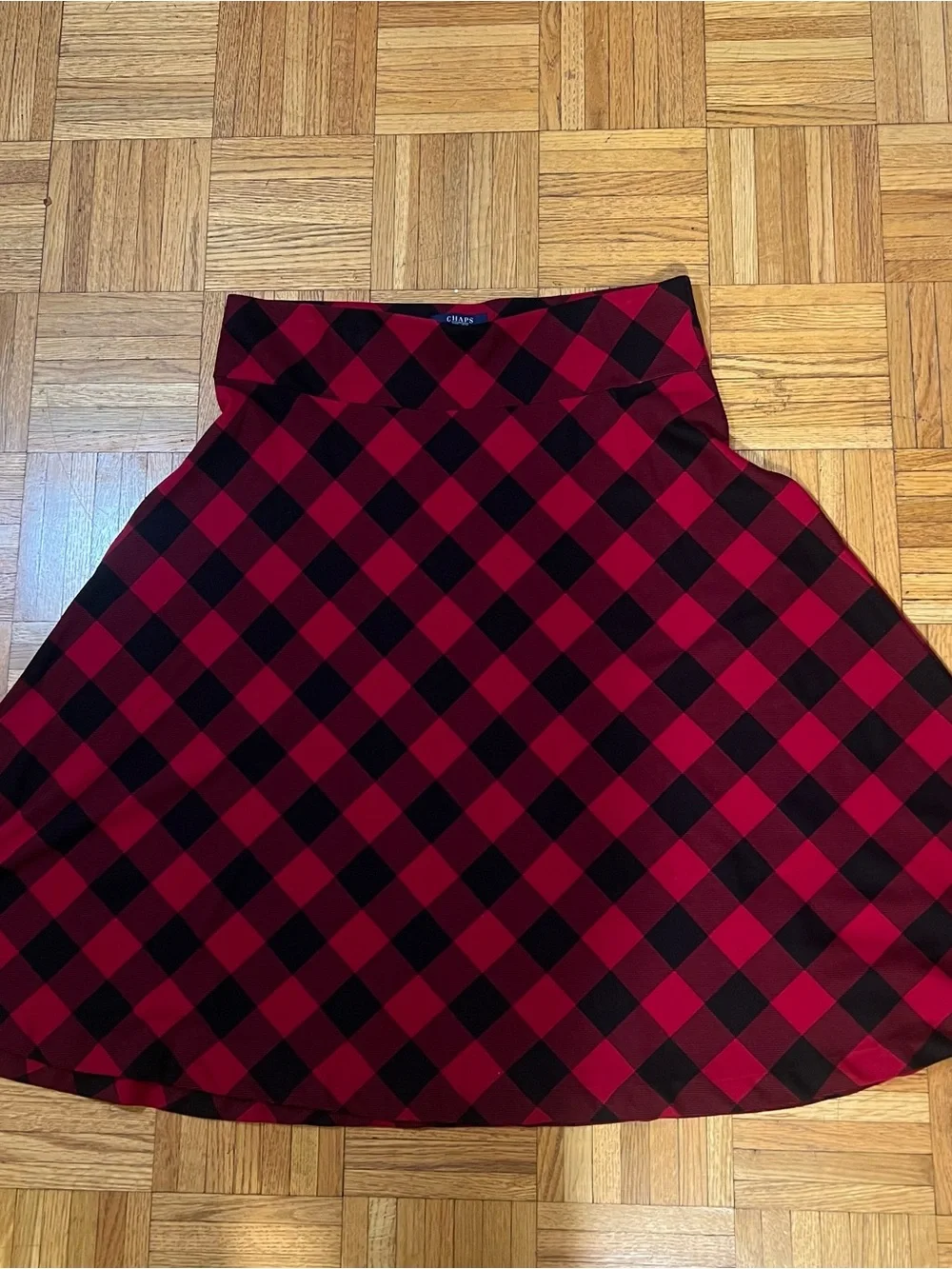 Preppy Goth Chaps Red and Black Buffalo Plaid Skater Skirt size Large
